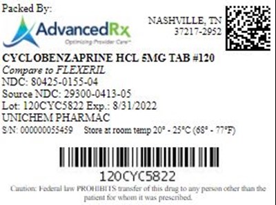 Cyclobenzaprine HCl 5mg Tab Qty 120 NDC 80425-0155.jpg Cyclobenzaprine HCl 5mg Tab Qty 120 NDC 80425 0155